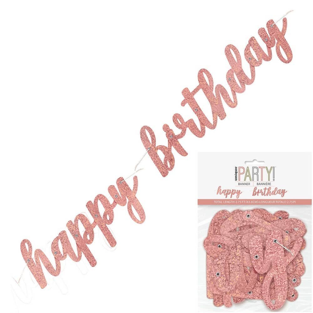 Rose Gold Happy Birthday Prismatic Foil Script Jointed Banner 83CM (2.75') - NextParty