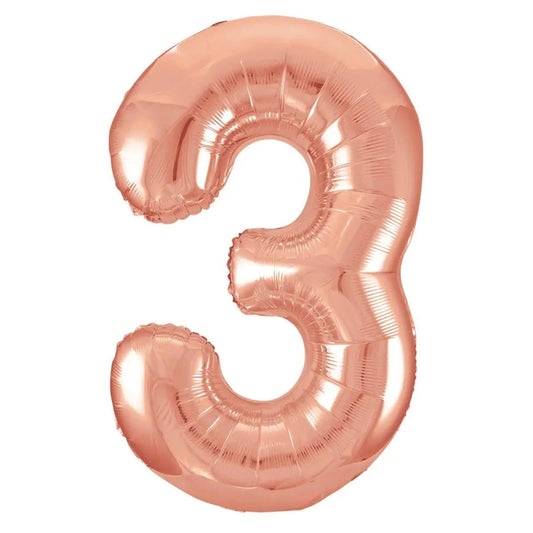 Rose Gold Number 3 Giant Numeral Foil Balloon 86CM (34") - NextParty