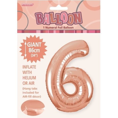 Rose Gold Number 6 Giant Numeral Foil Balloon 86CM (34") - NextParty