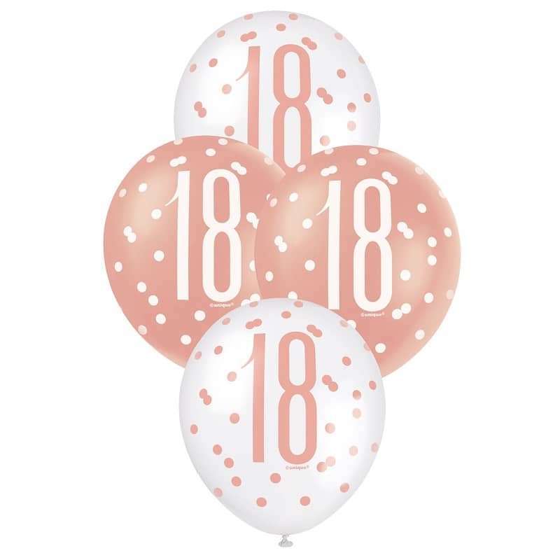 Rose Gold White 18th Birthday Latex Balloons 30cm (12") 6pk - NextParty