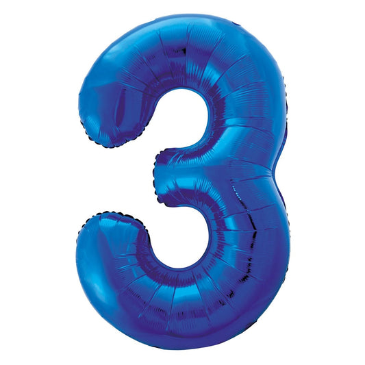 Royal Blue Number 3 Giant Numeral Foil Balloon 86CM (34") - NextParty