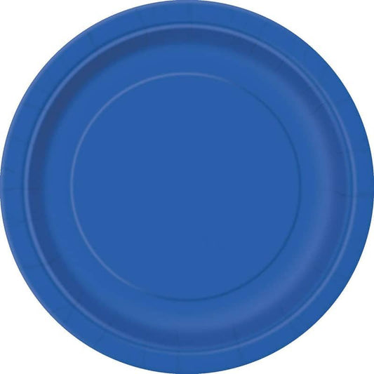 Royal Blue Small Round Paper Plates 18cm (7") 8pk Solid Colour - NextParty