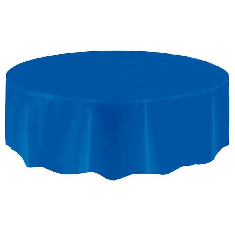 Royal Blue Solid Colour Round Plastic Table Cover 213cm (84") - NextParty