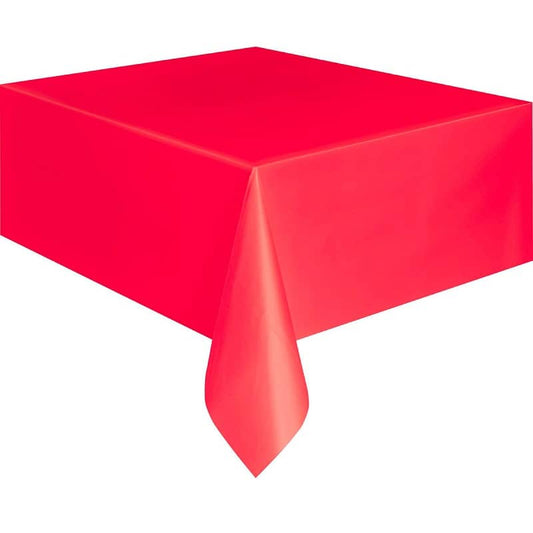 Ruby Red Rectangle Solid Colour Plastic Table Cover 137cm x 274cm - NextParty