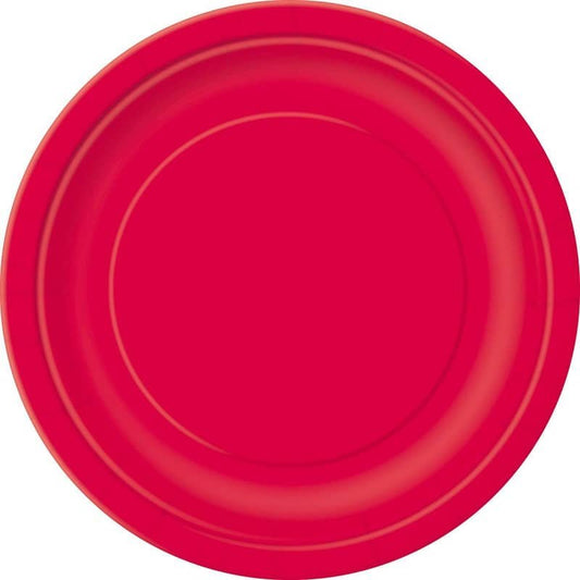 Ruby Red Small Round Paper Plates 18cm (7") 8pk Solid Colour - NextParty