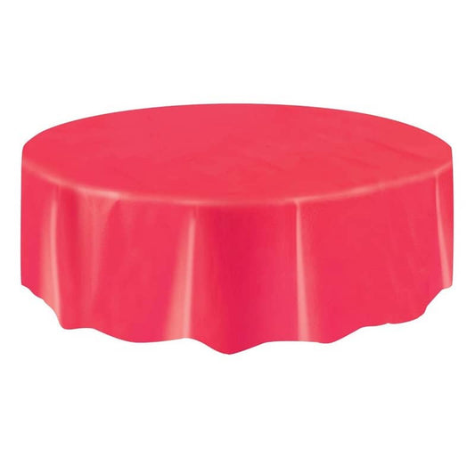 Ruby Red Solid Colour Round Plastic Table Cover 213cm (84") - NextParty