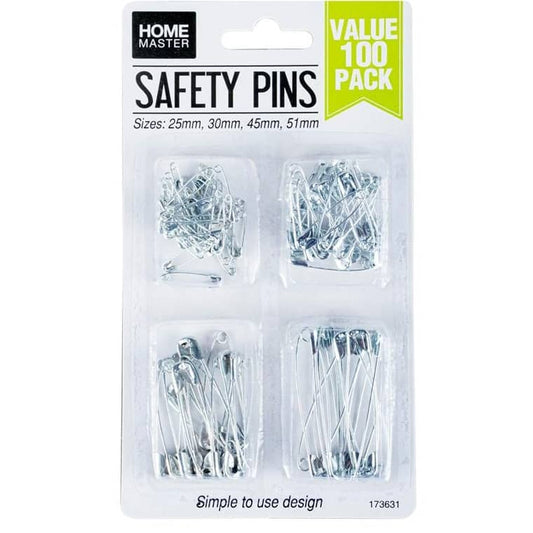 Safety Pins 100pcs Assorted 4 Sizes Value Pack - NextParty