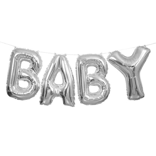 Silver "Baby" Letter Foil Balloons Banner Kit - NextParty