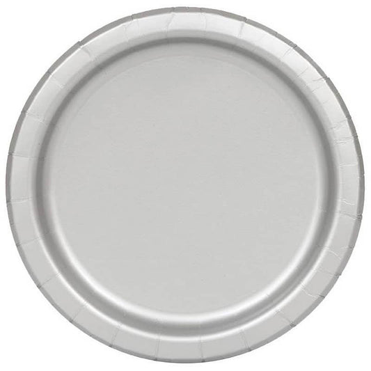 Silver Large Round Paper Plates 23cm (9") 8pk Solid Colour - NextParty