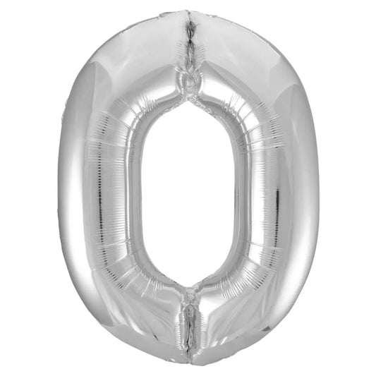 Silver Number 0 Giant Numeral Foil Balloon 86CM (34") - NextParty