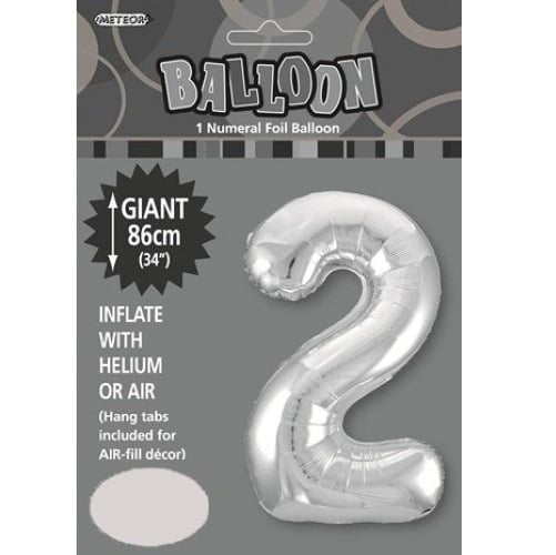 Silver Number 2 Giant Numeral Foil Balloon 86CM (34") - NextParty