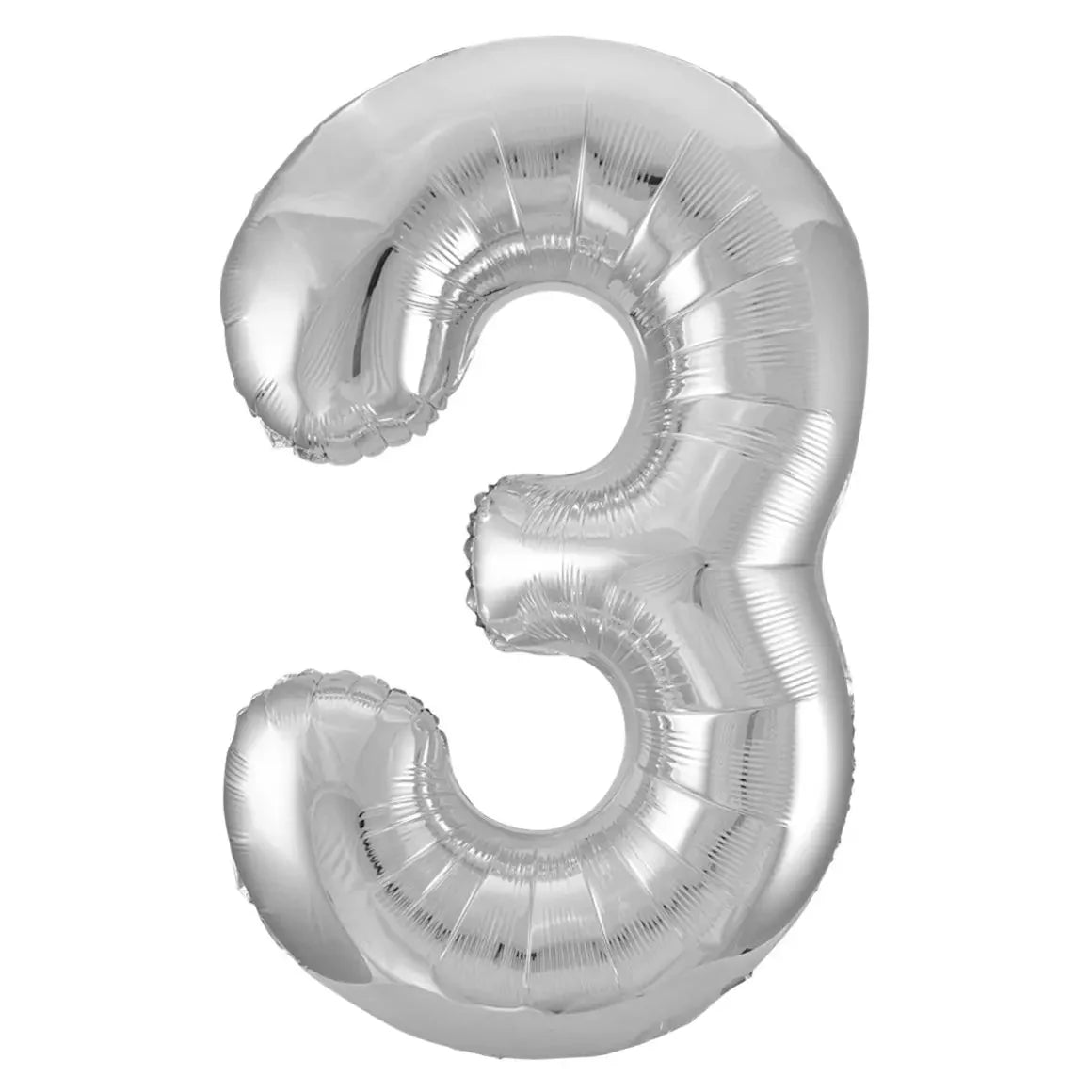 Silver Number 3 Giant Numeral Foil Balloon 86CM (34") - NextParty