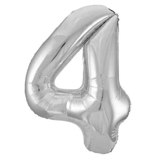 Silver Number 4 Giant Numeral Foil Balloon 86CM (34") - NextParty