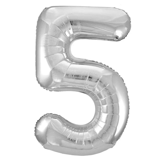 Silver Number 5 Giant Numeral Foil Balloon 86CM (34") - NextParty