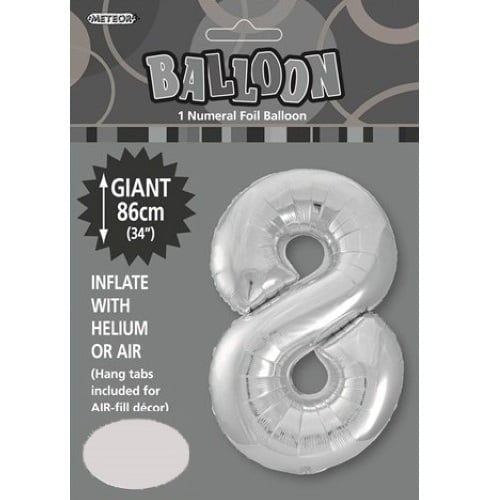 Silver Number 8 Giant Numeral Foil Balloon 86CM (34") - NextParty