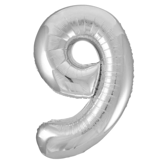 Silver Number 9 Giant Numeral Foil Balloon 86CM (34") - NextParty