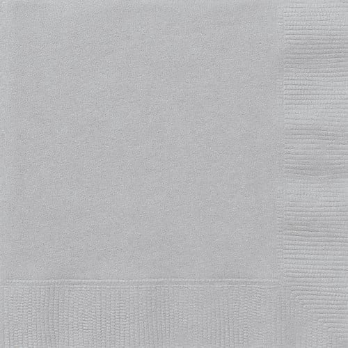 Silver Solid Colour Beverage Napkins 20pk Serviettes - NextParty