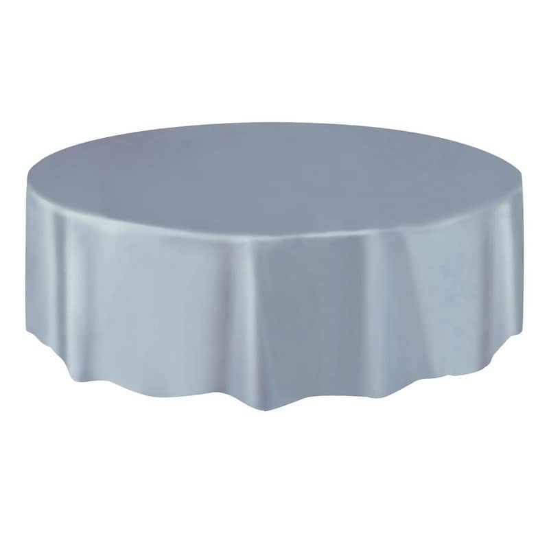 Silver Solid Colour Round Plastic Table Cover 213cm (84") - NextParty