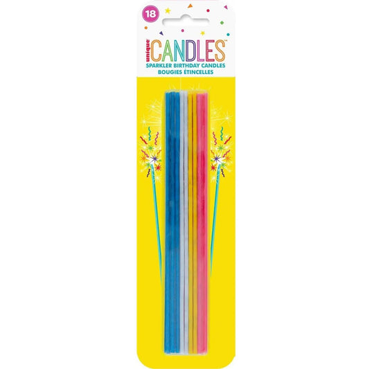 Slim Sparkler Birthday Candles 18pk Assorted Colours - NextParty