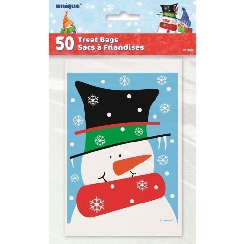 Small Christmas Snowman Buddy Plastic Party Bags 50pk - NextParty