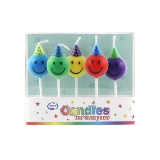 Smiley Faces Small Pick Candles 5pk - NextParty