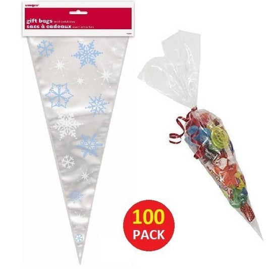 Snowflakes Cone Cello Bags 100pk 37.5cm x 17cm - NextParty