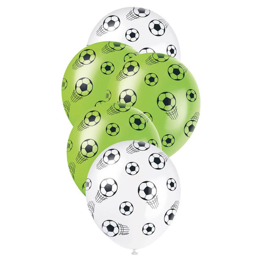 Soccer Ball Latex Balloons 30CM (12") 5pk Pearl Lime Green & White - NextParty