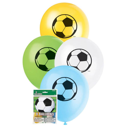 Soccer Ball Latex Balloons 30CM (12") 8pk Assorted Colours - NextParty