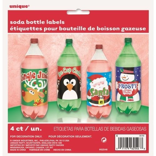 Soda Soft Drink Bottle Labels 4pk Christmas Decorations - NextParty