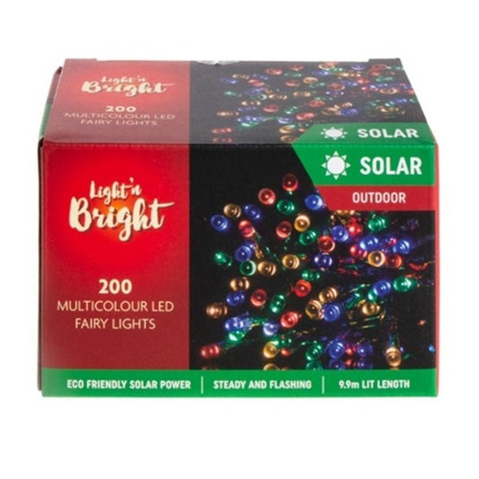 Solar 200 Multicolour LED Fairy Lights 9.9M Lit Length - NextParty