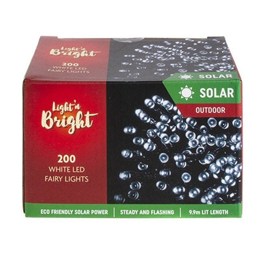 Solar 200 White LED Fairy Lights 9.9M Lit Length - NextParty