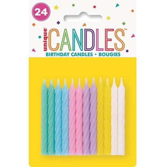 Spiral Candles 24pk Assorted Pastel - NextParty