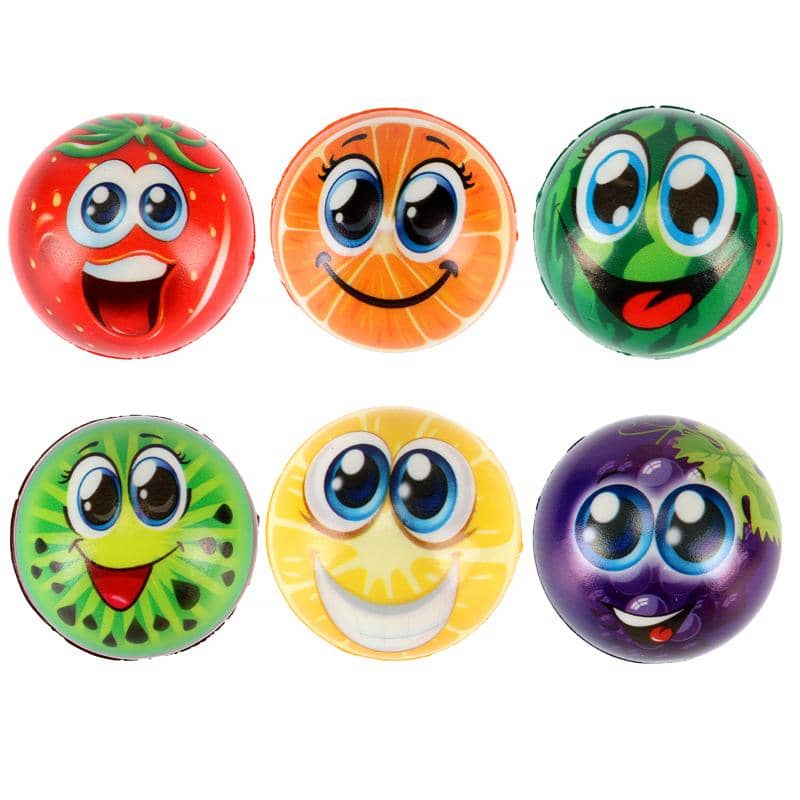 Squeeze Me Smiley Fruit Face Stress Relief Balls 6.3CM 6pk - NextParty