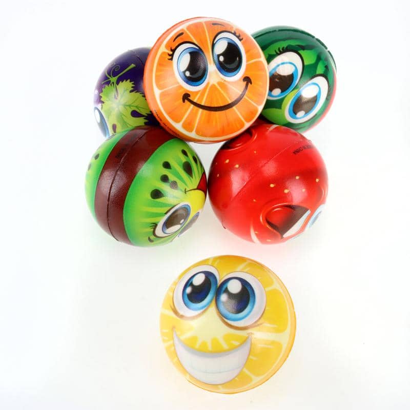 Squeeze Me Smiley Fruit Face Stress Relief Balls 6.3CM 6pk - NextParty