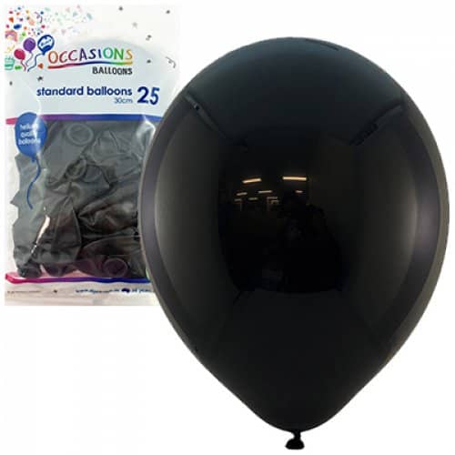 Standard Black Latex Balloons 30cm (12") 25pk - NextParty