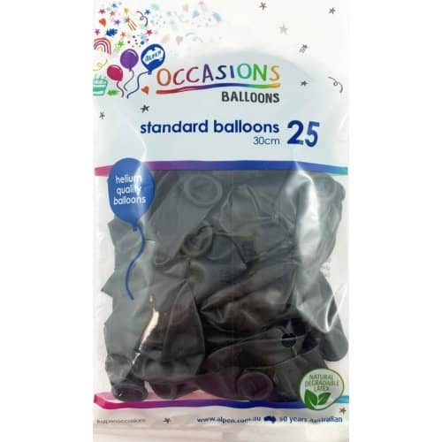 Standard Black Latex Balloons 30cm (12") 25pk - NextParty