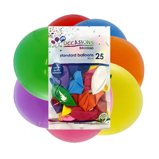 Standard Multi - colour Latex Balloons 30cm (12") 25pk - NextParty