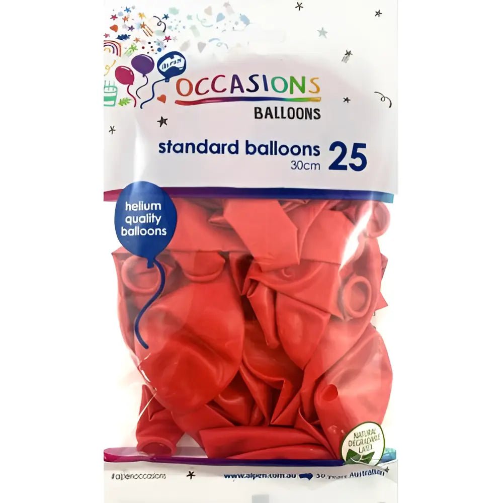 Standard Red Latex Balloons 30cm (12") 25pk - NextParty