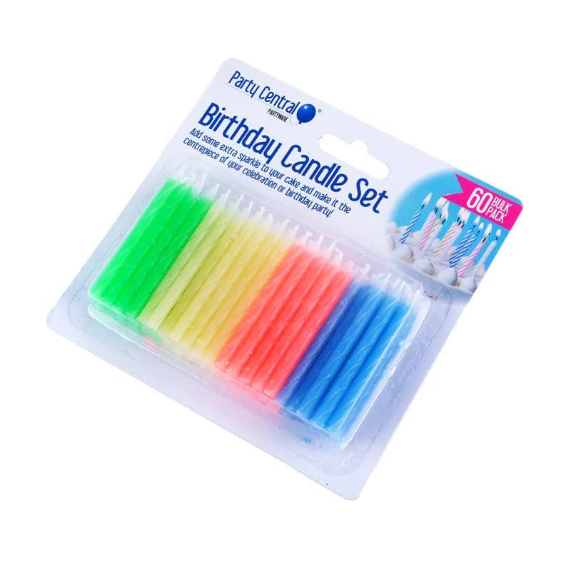 Stripe Candles 6cm 60pk Assorted Colours - NextParty