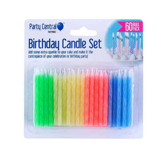 Stripe Candles 6cm 60pk Assorted Colours - NextParty