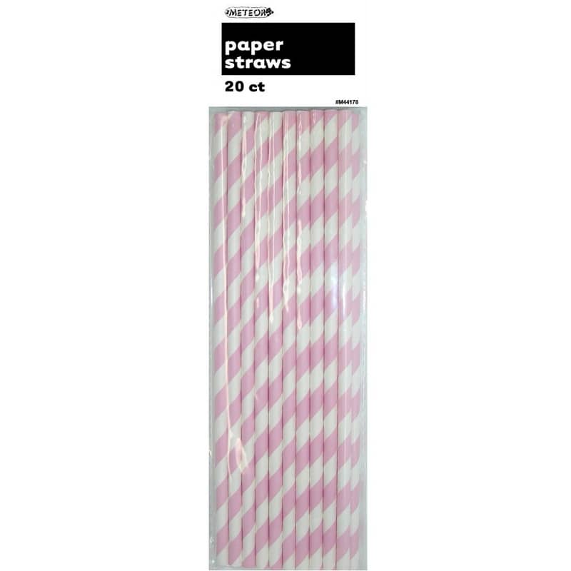 Stripes Lovely Pink Paper Straws 20pk - NextParty