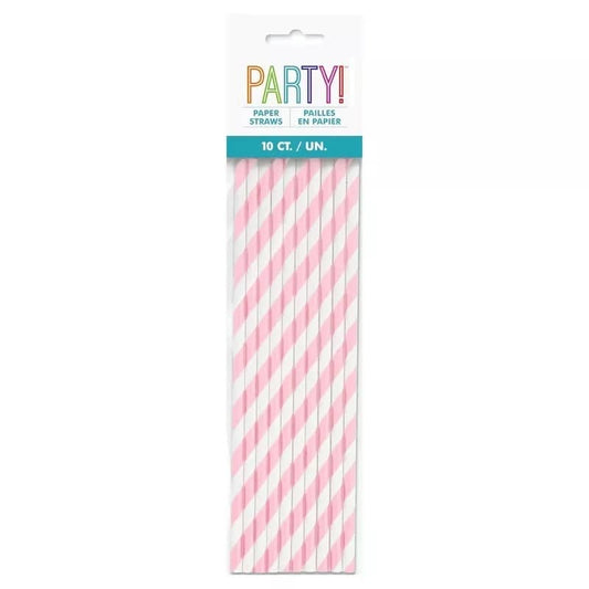 Stripes Lovely Pink Paper Straws 20pk - NextParty