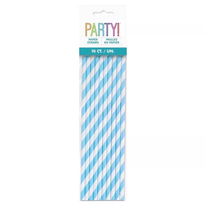 Stripes Powder Blue Paper Straws 20pk - NextParty