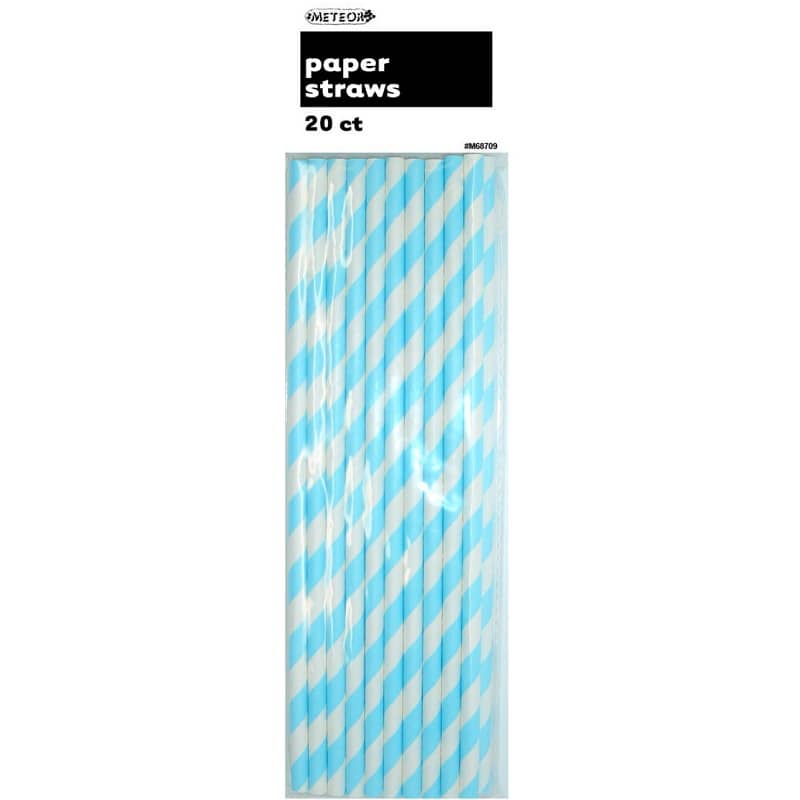 Stripes Powder Blue Paper Straws 20pk - NextParty