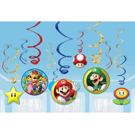 Super Mario Bros. Hanging Swirl Decorations 12pk - NextParty