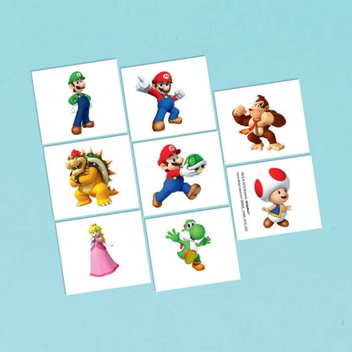 Super Mario Bros. Temporary Tattoos 8pcs Party Favours - NextParty