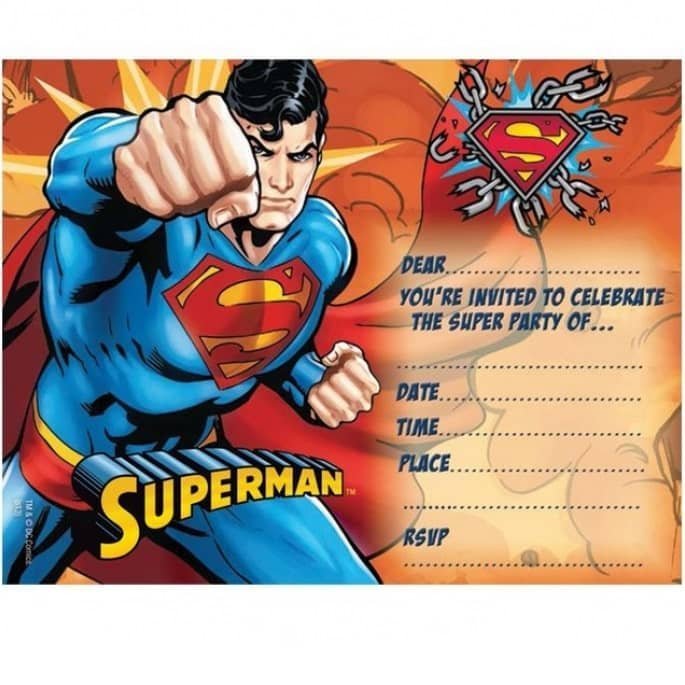 Superman Party Invitations 8pk With Envelopes - NextParty