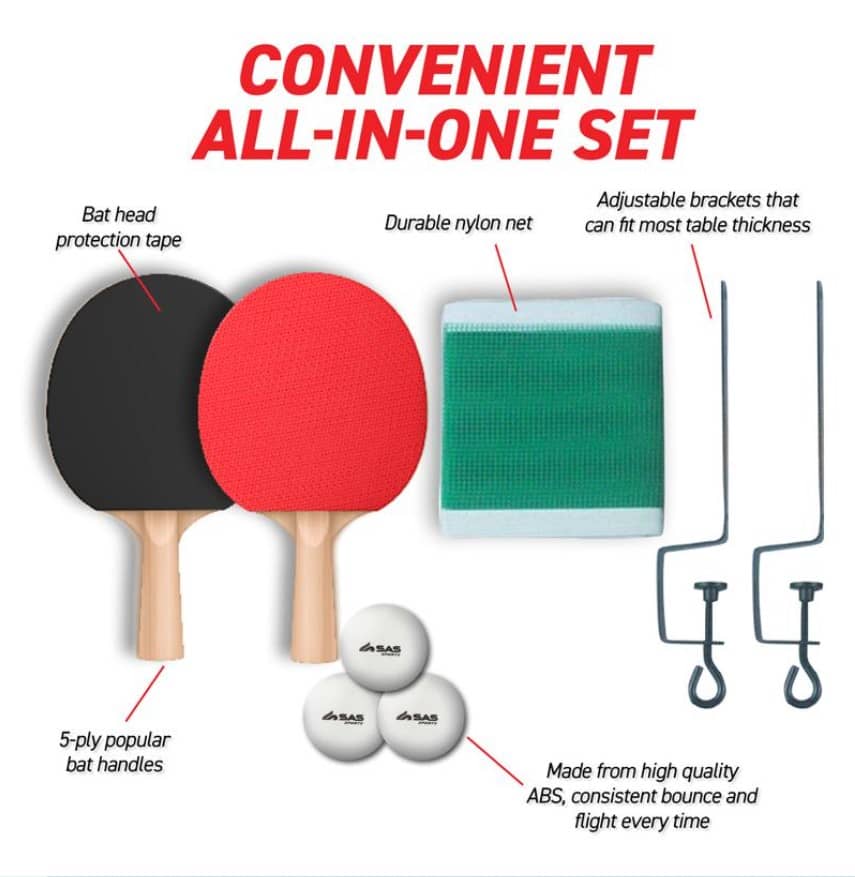 Table Tennis Set (2 Bats 3 Balls 2 Metal Racks 1 Net) - NextParty