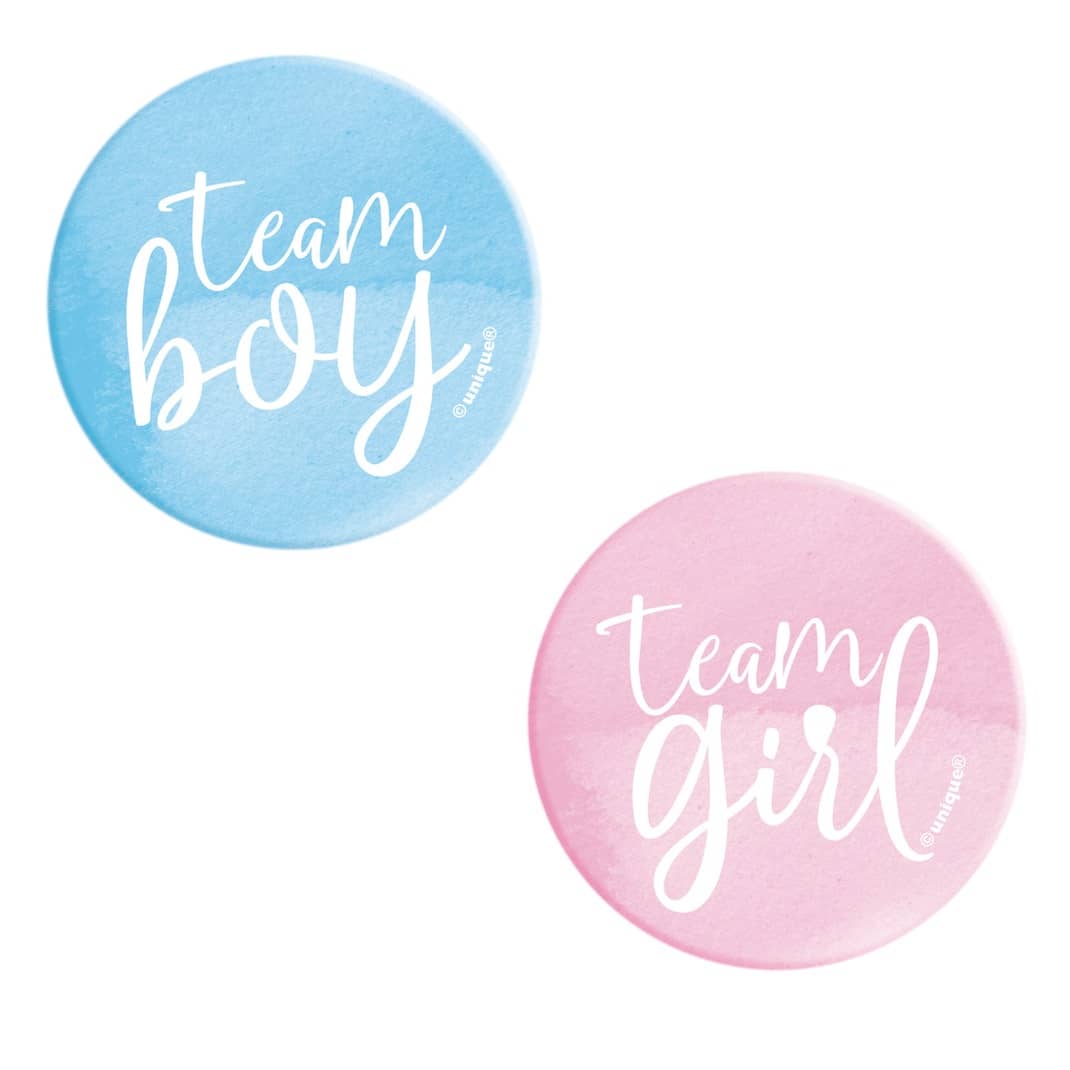 Team Boy Or Girl Gender Reveal Badges 10pk - NextParty