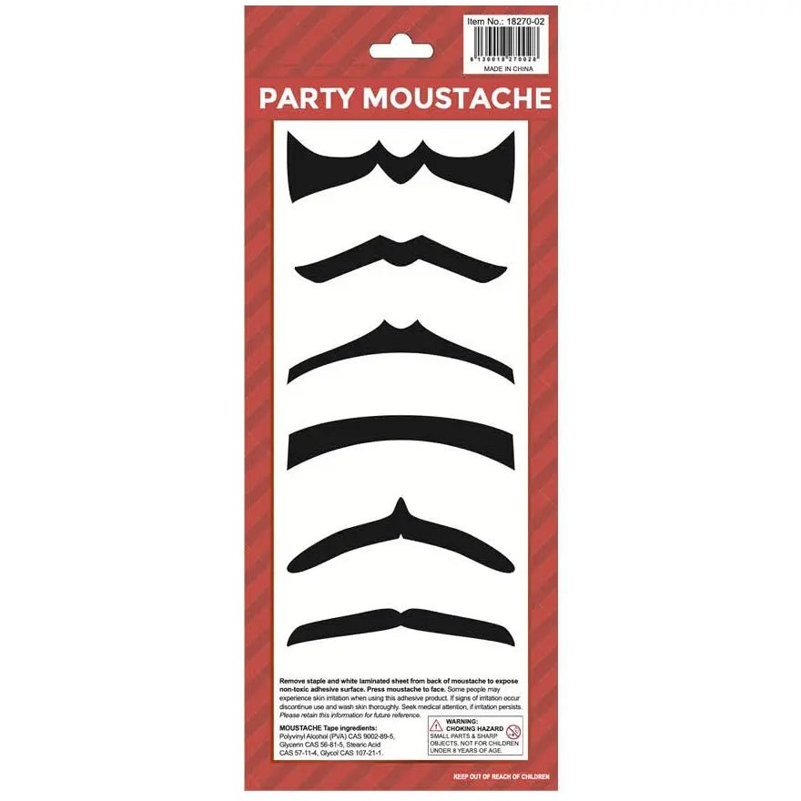 Thin Black Fake Moustaches Set 6pk Self - Adhesive - NextParty